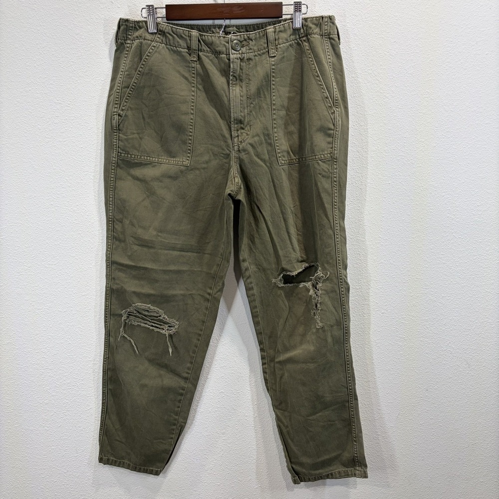American Eagle Pants Womens Size 14 Long Military Green Distressed High Waist
